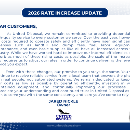 United Disposal Important Update - 2026 Rate Increase Update